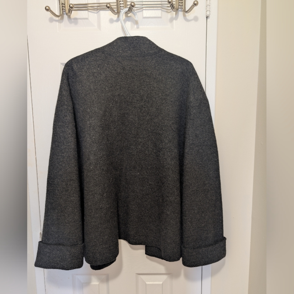 Lina Baday 100% wool Gray Open Front Jacket Quiet Luxury Dark Academia Office 10 - Picture 2 of 9